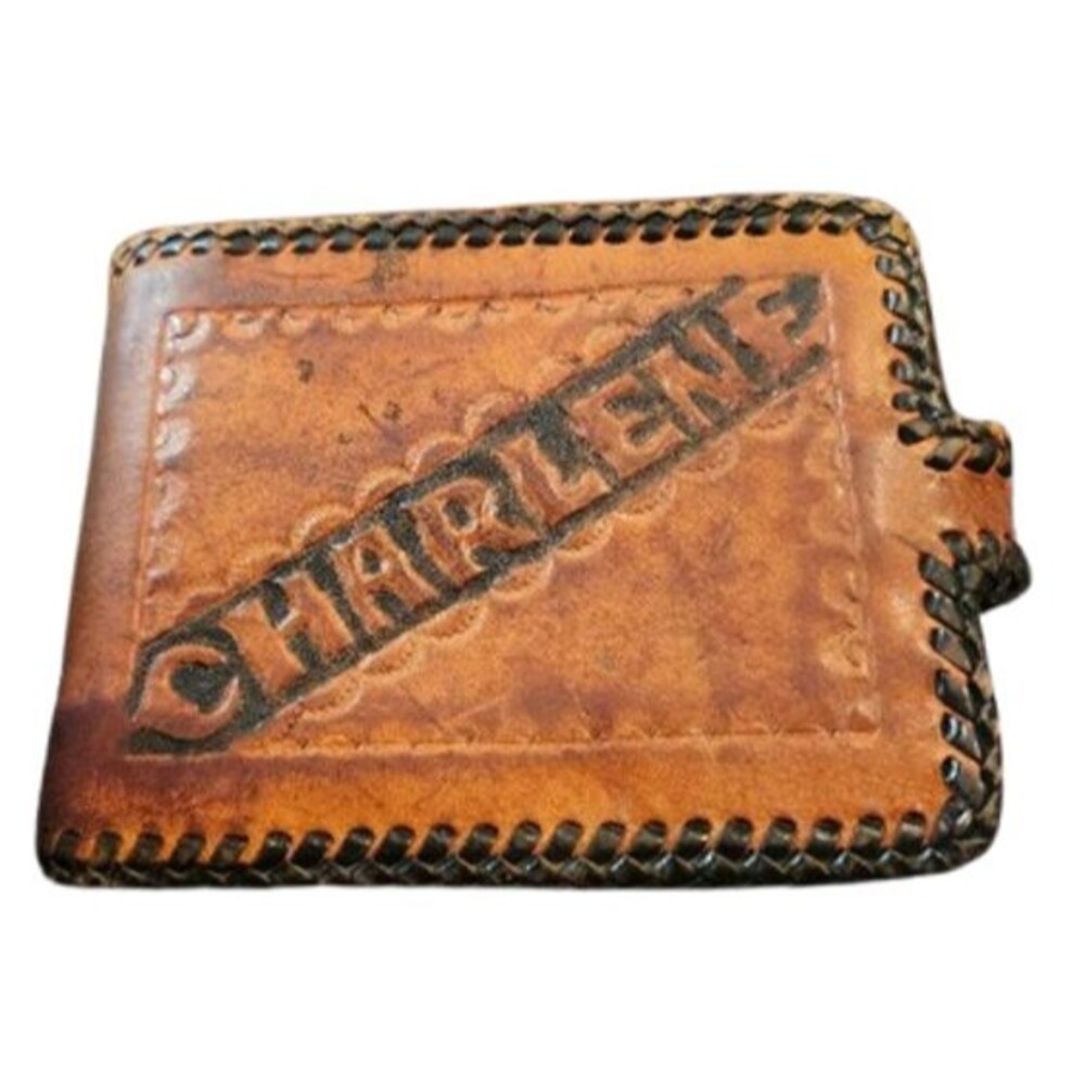 Vintage Tooled Leather Brown Snap Wallet Billfold Handmade By Local Veteran